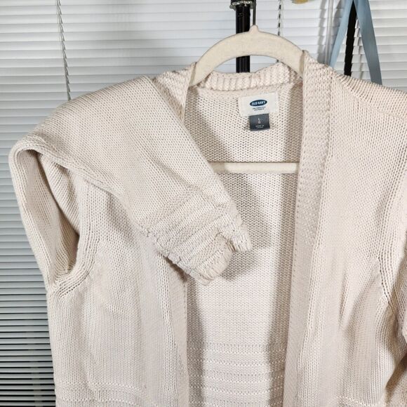 Old‎ Navy $45 Large Oversized Open Knit Cotton Blend Long Beige Ribbed Cardigan - Picture 3 of 11